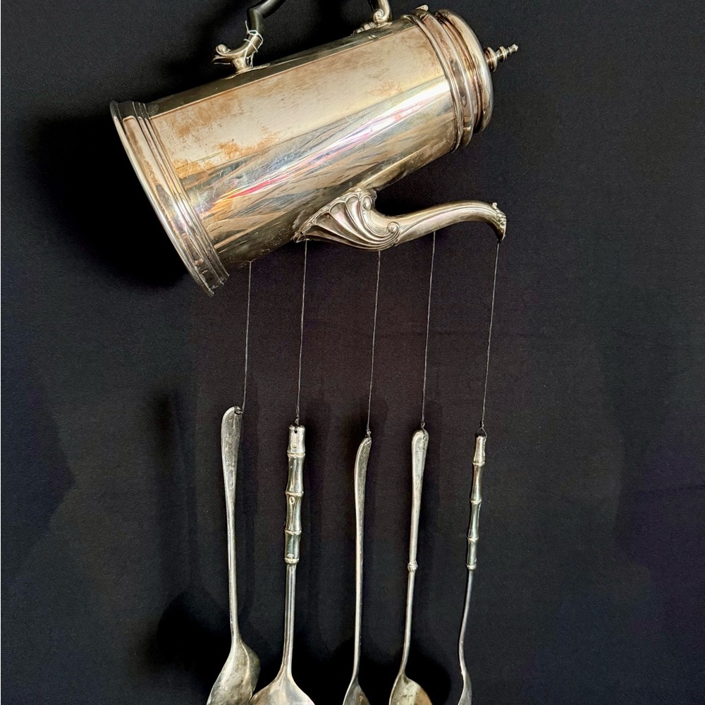 Vintage Silver Plated Tipping Teapot with Spoons